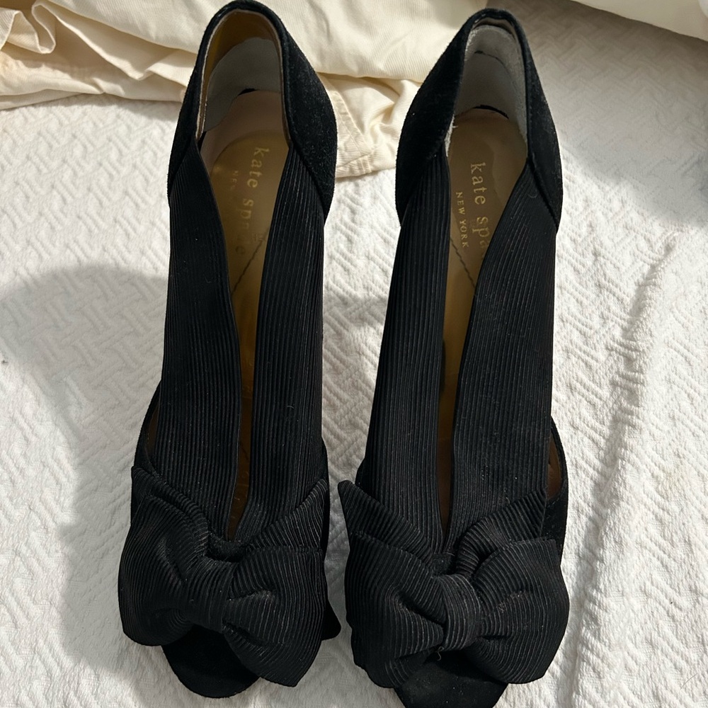 Kate Spade Black Peep-Toe Heels with Bow